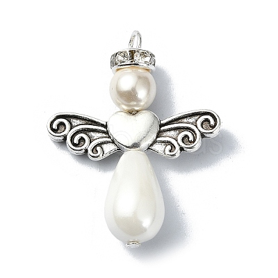 Shell Pearl Pendants with Tibetan Style Alloy Wings PALLOY-TA00102-1