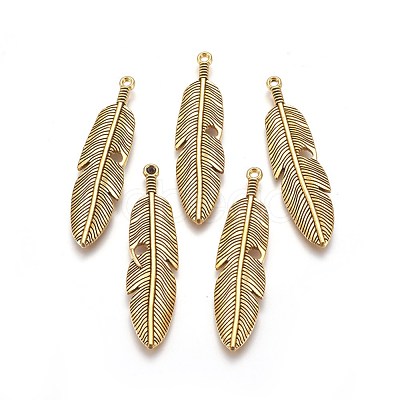 Tibetan Style Alloy Feather Big Pendants X-TIBEP-A12720-AG-RS-1