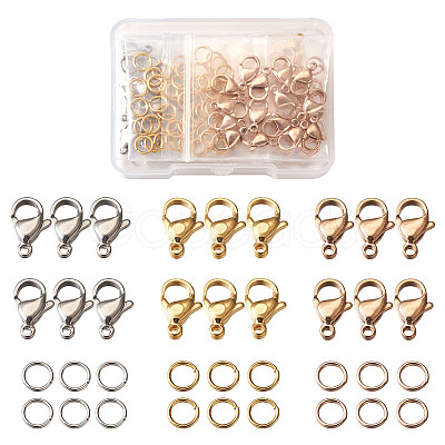 Yilisi PVD Vacuum Plating 304 Stainless Steel Lobster Claw Clasps and 304 Stainless Steel Jump Rings STAS-YS0001-06-1