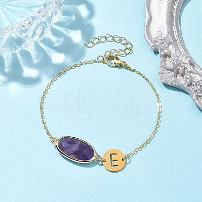 Natural Amethyst Faceted Oval Link Bracelets BJEW-JB10263-02-1