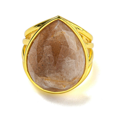 Teardrop Natural Sunstone Open Cuff Rings RJEW-C087-01G-04-1