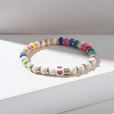 Heart Pattern & Heishi Beads Stretch Bracelets for Women BJEW-JB07191-1