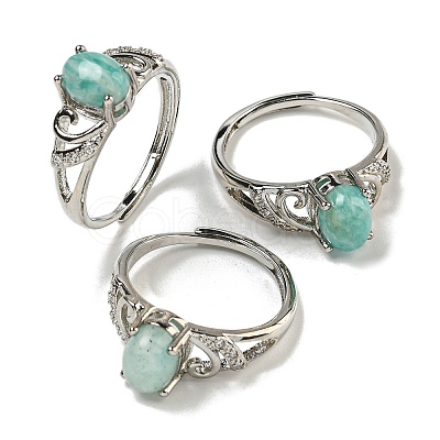 Oval Natural Amazonite Adjustable Rings RJEW-Q818-01P-01B-1