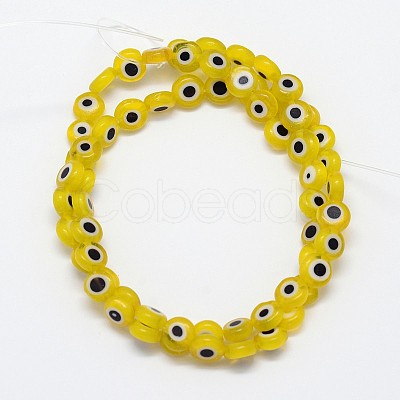 Handmade Evil Eye Lampwork Flat Round Bead Strands LAMP-L058-6mm-01-1