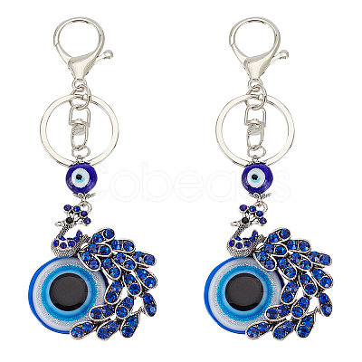 Peacock Alloy Rhinestone Pendant Keychain KEYC-WH0024-24P-1