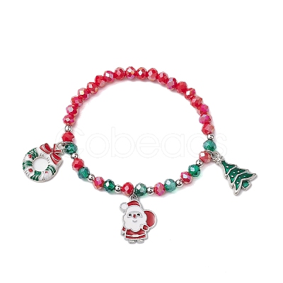 Christmas Tree & Santa Claus & Christmas Wreath Alloy Enamel Charm Bracelets BJEW-TA00507-1