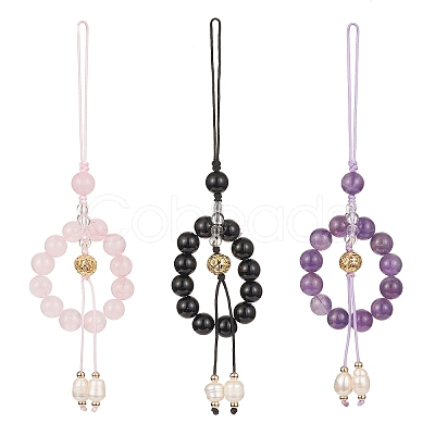 Mixed Gemstone Beaded Mobile Straps HJEW-JM01105-1