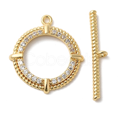 Brass Micro Pave Clear Cubic Zirconia Toggle Clasps KK-N254-79G-1