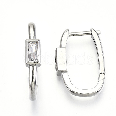 Brass Micro Pave Clear Cubic Zirconia Huggie Hoop Earring EJEW-T046-15P-NF-1