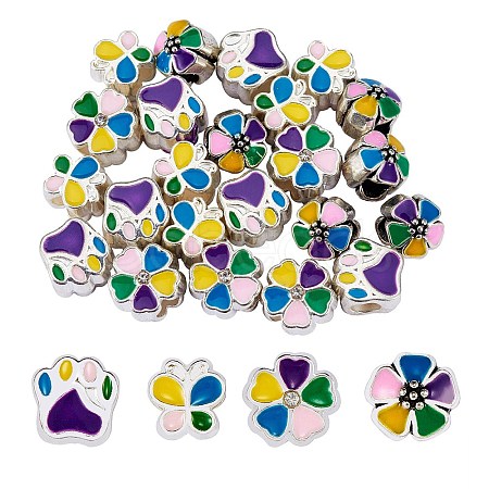 32Pcs 4 Colors Alloy Enamel European Beads MPDL-SZ0001-08-1