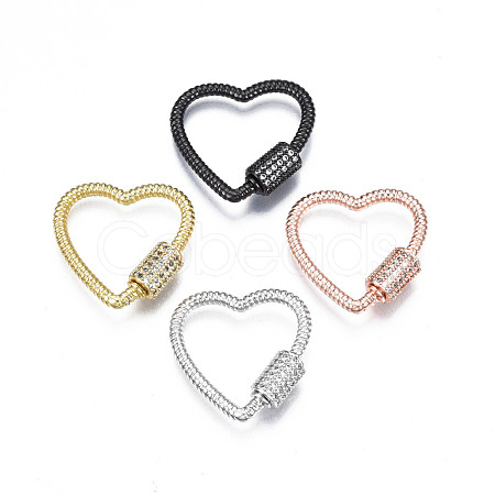 Brass Micro Pave Clear Cubic Zirconia Screw Carabiner Lock Charms ZIRC-T004-99-1