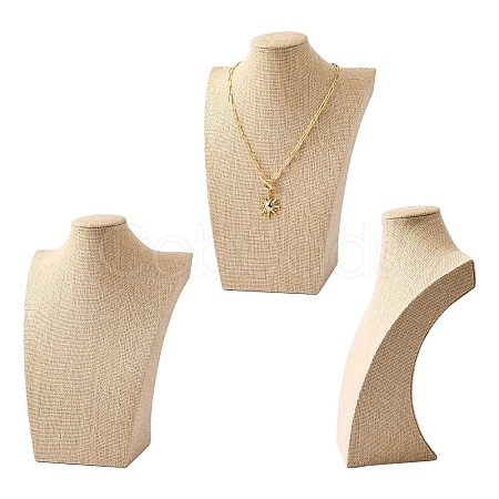 Wooden Covered with Imitation Burlap Necklace Displays NDIS-K001-B15-1