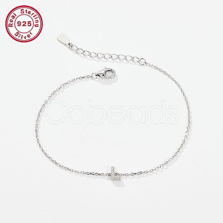 Anti-Tarnish Rhodium Plated 925 Sterling Silver Letter Cubic Zirconia Link Bracelets GI2156-12-1