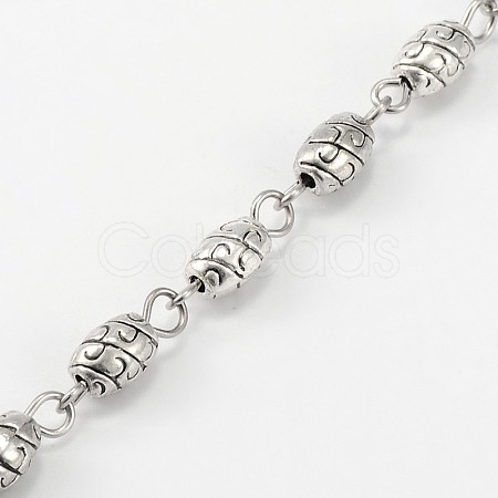 Handmade Tibetan Style Alloy Barrel Beads Chains for Necklaces Bracelets Making AJEW-JB00081-04-1