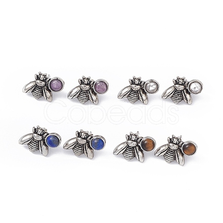 Gemstone Bee Stud Earrings EJEW-C016-01-1