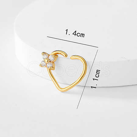 Fashionable Brass Clear Cubic Zirconia Heart-shaped Nose Ring for Women Daily Wear CT1222-1-1