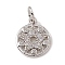 Brass Micro Pave Clear Cubic Zirconia Charms, Flat Round with Star, with Open Jump Rings, Platinum, 12.5x10x1.5mm, Ring: 5x0.8mm, Hole: 3mm