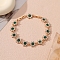 Alloy Rhinestone Link Chain Bracelets, Floewr, Emerald, 9-1/8 inch(23cm)