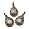 Natural Amazonite Pendants, Brass Teardrop Charms, Red Copper, Lead Free & Cadmium Free, 30x19.5x7.5mm, Hole: 5x8mm