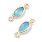 Brass Glass Connector Charms, Oval Links, Real 18K Gold Plated, Deep Sky Blue, 10.5x4x1.5mm, Hole: 1mm