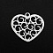 Non-Tarnish 201 Stainless Steel Pendants, Laser Cut, Hollow, Heart, Stainless Steel Color, 18x20x1mm, Hole: 1.6mm