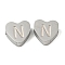 Tarnish Resistant 304 Stainless Steel Beads, Heart with Letter, Stainless Steel Color, Letter N, 7x8x3mm, Hole: 2mm