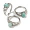 Oval Natural Amazonite Adjustable Rings, Brass Clear Cubic Zirconia Ring for Women, Long-Lasting Plated, Lead Free & Cadmium Free, Platinum, Inner Diameter: 18mm