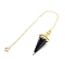 Resin Pointed Dowsing Pendulums, with Natural Obsidian Chips Inside and Brass Findings, Faceted Cone, 240mm