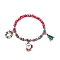 Christmas Tree & Santa Claus & Christmas Wreath Alloy Enamel Charm Bracelets, Faceted Glass Stretch Bracelets for Women, Red, Inner Diameter: 2-1/4 inch(5.75cm)