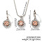 Brass Rhinestones Flat Round Jewelry Set, Earrings & Necklaces Set for Fashionable Women, Light Salmon 