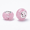 Crackle Resin European Beads, Large Hole Beads, with Silver Color Plated Brass Cores, Rondelle, Pearl Pink, 13.5~14x8.5~9mm, Hole: 5mm