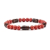 Synthetic Grass Coral & Non-magnetic Hematite Beads Energy Stretch Bracelets Set BJEW-JB07142-01-3
