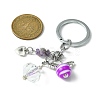 Gemstone Chip & Alloy Heart Pendant Keychain with Angel Acrylic Chamr KEYC-JKC00541-3