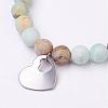 Frosted Natural Amazonite Bead Charm Bracelets BJEW-JB02693-03-2