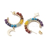 Moon & Star Chakra Faceted Round Gemstone Dangle Half Hoop Earrings EJEW-JE05898-4