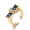 Cubic Zirconia Rectangle with Moon Open Cuff Ring RJEW-C041-06G-01-1