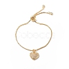 Clear Cubic Zirconia Heart Pendant Slider Bracelet with Brass Box Chains for Women BJEW-JB08788-1