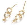 Brass Micro Pave Clear Cubic Zirconia Stud Earring Findings KK-N230-65-NF-3