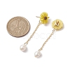 Natural Pearl & Resin Sunflower Dangle Stud Earrings EJEW-JE05692-02-3