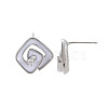 Brass Micro Pave Clear Cubic Zirconia Stud Earring Findings with Enamel KK-S356-624P-NF-3