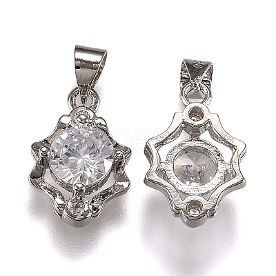 Brass Micro Pave Clear Cubic Zirconia Pendants ZIRC-Z013-09P-1