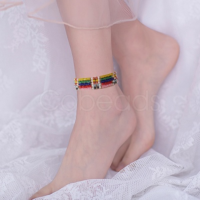 Candy Color Glass Seed Beads Stretch Anklets Set for Girl Women AJEW-SW00003-1