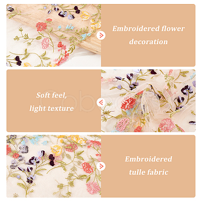 2 Yards Polyester Embroidery Floral Mesh Fabric OCOR-WH0058-56A-1