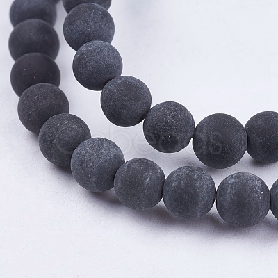 Natural Black Stone Bead Strands G-R193-01-6mm-1