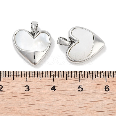 Brass Pave Natural Shell Heart Charms KK-C051-24P-1