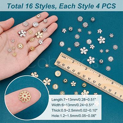 PandaHall Elite 64Pcs 16 Style Brass Bead Caps KK-PH0005-38-1