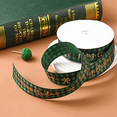 1 Roll Merry Christmas Printed Polyester Grosgrain Ribbons OCOR-YW0001-05A-1