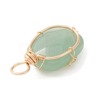 Natural Green Aventurine Copper Wire Wrapped Pendants PALLOY-JF02131-01-1