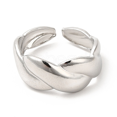 Non-Tarnish 304 Stainless Steel Twist Rope Shape Open Cuff Ring for Women RJEW-E063-06P-1