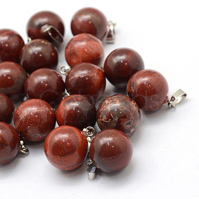 Round Natural Red Rainbow Jasper Pendants X-G-Q434-14-1